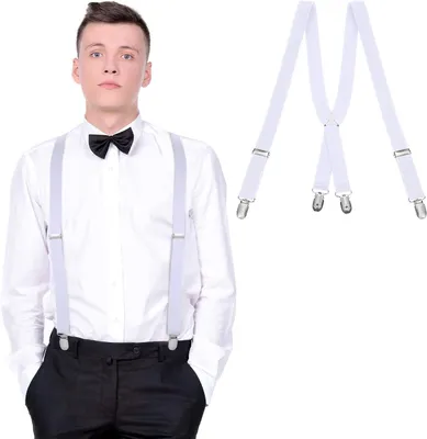 Immagine prodotto di Bretelle da uomo - Bretelle a forma di X - Per pantaloni - Elastico regolabile - 16 x 16 x 1,6 cm - Bianco