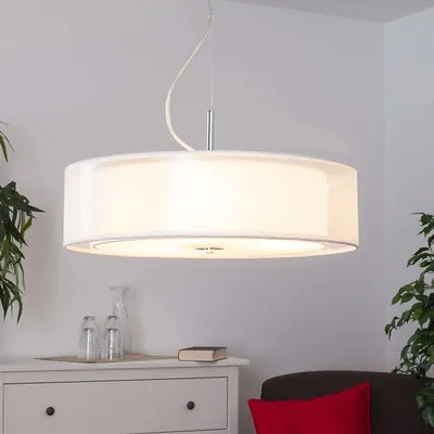 Produktbild von Lindby Modern Moderne runde Hängelampe weiß inkl. 3-flammigx E27 - Pikka / Innenbeleuchtung / Wohnzimmerlampe / Schlafzimmer / Küche Textil /Stahl /Glas Rund LED geeignet E27 Max. 3 x 11 Watt