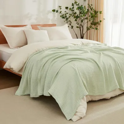 Productafbeelding van Musselin deken voor volwassenen, 228 x 228 cm, saliegroen, 100% katoen