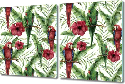Produktbild von Glas-Herdabdeckplatte Glaskeramikkochfeld-Abdeckung Spritzschutz - 2x 40x52 cm - Exotische Papageien