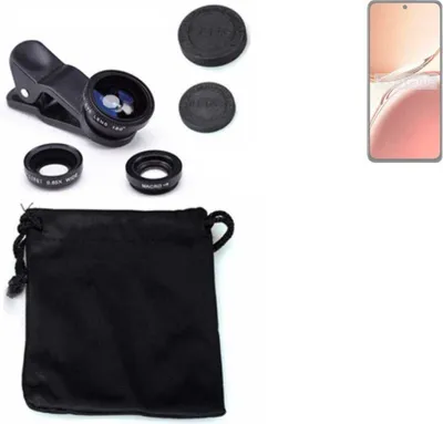 Produktbild von K-S-Trade Smartphone Kamera Linsen Set Kompatibel mit Oppo Reno12 F 5G 3in1 Clip-On Kamera Adapter Macro Weitwinkel FishEye Fischauge Objektiv Linse