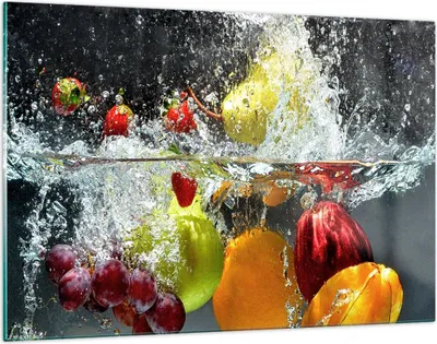 Produktbild von Bilder auf glas - Früchte Wasser Spritzer Essen - 120x80cm - Glasbilder - Wandbilder - Kunstdruck - zum Aufhängen bereit - Wanddekoration aus Glas - Glas Bilder - Wandbild auf Glas - GAA120x80-2972
