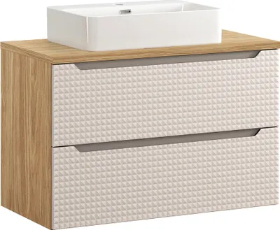 Produktbild von Waschtisch 90 cm in Eiche mit beige, LONDON-56-BEIGE, mit Waschbecken