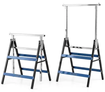 Immagine prodotto di COSTWAY - Set di 2 cavalletti telescopici da lavoro, altezza regolabile da 80 a 130 cm, supporto con capacità di carico fino a 200 kg, cavalletti in metallo, colore blu, pieghevoli