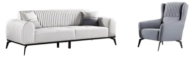 Produktbild von Wohnzimmer-Set 2tlg 3-Sitzer Sofa Sessel Grau Textil 3+1 Garnitur Modern