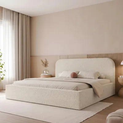 Produktbild von Polsterbett FUZZI 180x200 Ecru Creme Webstoff mit Bettkasten & Lattenrost