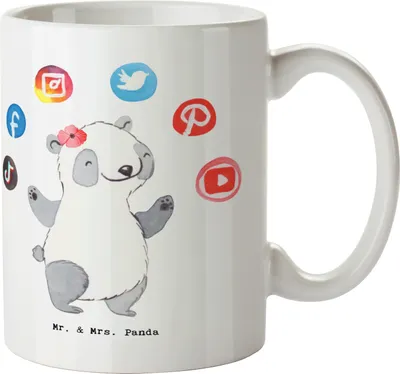Produktbild von Mr. & Mrs. Panda Tasse Social Media Managerin Herz - Weiß - Geschenk, Becher, schöne, Kaffeetasse, Kaffeebecher, Pott