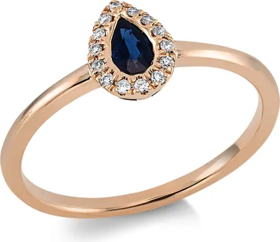 Produktbild von Ring Tropfen aus 750 Rotgold Saphir 0,19ct blau 14 Brillanten 0,06ct TW-SI B:7,7mm Innenumfang 54mm  Ø17.2mm