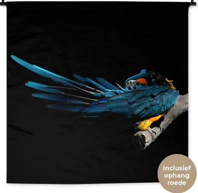 Produktbild von MuchoWow® Wandteppich Wandbehang Vogel - Federn - Zweig - Schwarz 150x150 cm Tapisserie Dekoration Wandtuch - Wohnaccessoires - Modernes