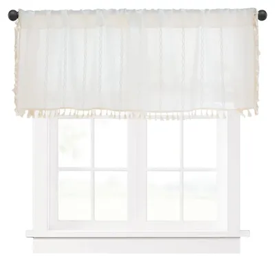 Kurzer Vorhang mit Quasten, semitransparent, weiß, 132 × 61 cm