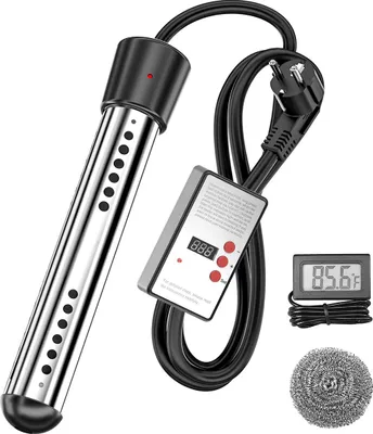 Produktbild von Tauchsieder 1500W aus Edelstahl, tragbare Eimerheizung mit Timer und automatischer Abschaltung, ideal für Badewanne, Camping und Haushalt