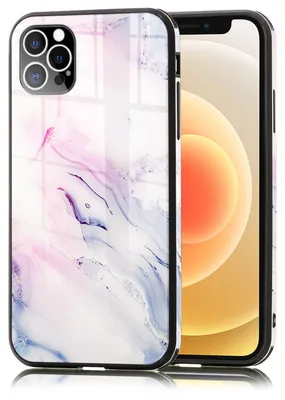 Produktbild von NALIA Marmor Case für iPhone 12 Pro Max, 9H Glas Cover Handy Hülle Schutz Tasche Pink Blau