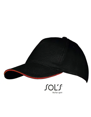 Immagine prodotto di SOLs 00594 | Cappello a cinque pannelli Long Beach / Chiusura regolabile in metallo - Colore: Nero/Rosso - Taglia: Unica
