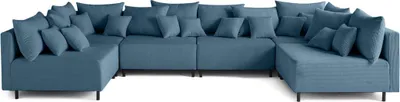 Image de Lisa Design Edinburg - canapé modulable panoramique 6 places - en velours côtelé , Bleu