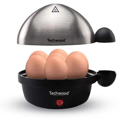 Eierkocher für 7 Eier, Dampfgaren, Edelstahl, schwarz