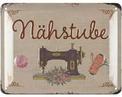 Produktbild von LANOLU Schild Nähen Deko Geschenk für Näherin, Blechschilder retro für Nähstube, Deko für Nähzimmer, vintage Metallschild 15x20cm