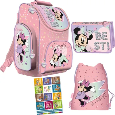 Produktbild von Schulranzen Set Disney Minnie Mouse Ranzen Federmappe Turnbeutel Aufgabenheft für die Grundschule 4er Set. Geeignet ab der ersten Klasse der Grundschule
