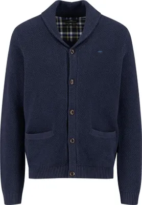 Produktbild von Fynch Hatton Strickjacke dunkelblau einfarbig normaler Schnitt Baumwolle