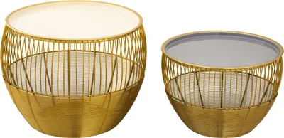 Produktbild von Soma Beistelltisch 2er Set Satztisch rund ø 49/41 H 37/29 cm Dekotische Sofatisch Glamira Couchtisch gold (BxHxL) 49 x 37 x 49 weiß - grau