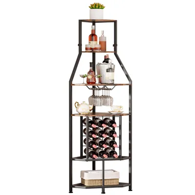 Produktbild von Yorbay Weinregal Eck-Weinregal Glashalter & Weinfach, Industrial Bar-Schrank,40x40x171 cm