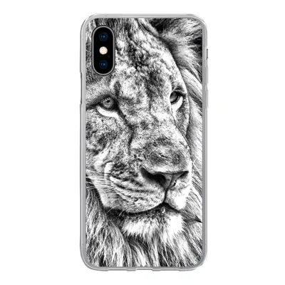 Produktbild von MuchoWow® Handyhülle Schutzhülle Hülle für iPhone X Porträt - Löwe - Schwarz und weiß Silikon Softcase Handy Hülle - Handyhülle
