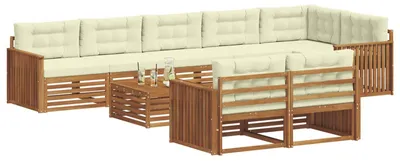 Produktbild von vidaXL Outdoor-Sofagarnitur mit Kissen 9 pcs Natur und Creme