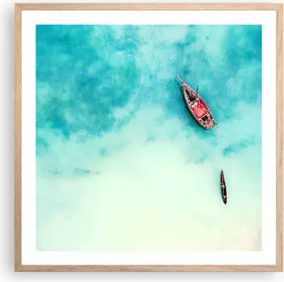 Produktbild von Gerahmtes Poster - Rahmen in heller Eiche - Insel Boot Schiff Ozean - 60x60 cm - Wand Bild - Wanddeko - Wandbilder - Wandposter - Bilderrahmen - Bilder - Kunstdruck - Wandbild - P2NAC60x60-2923