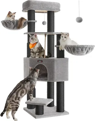 Immagine prodotto di Tiragraffi Feandrea con coperte autoriscaldanti, per gatti di taglia grande, tiragraffi, 2 spazzole per gatti, 9 paletti spessi con un diametro di 11,1 cm,
