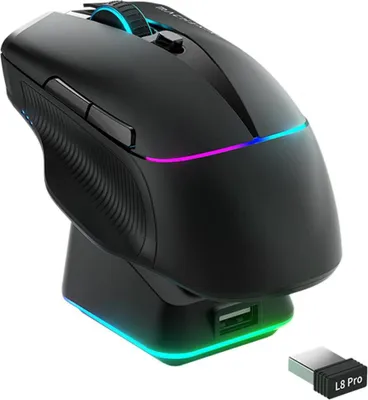 Zdjęcie produktu dla Machenike L8 Pro, Po prawej stronie, Optyczny, RF Wireless + Bluetooth + USB Type-C, 26000 DPI, Czarny