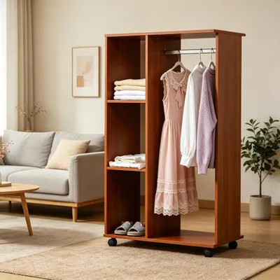 Imagen del producto de Armario abierto, armario para dormitorio, estantería de madera, armario portátil