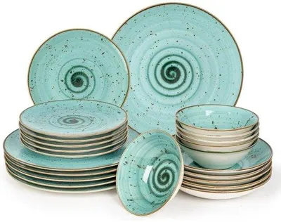 Productafbeelding van Serviesset 6 Persoons - Serviessets - Bordenset - Chique Bordenset - Porselein - Turquoise