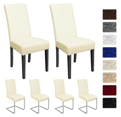 Obrázek produktu pro Šest potahů na židle, elastický potah krémově béžové barvy, 95 % polyester/5 % Elastan