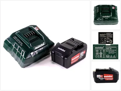 Zdjęcie produktu dla Zestaw podstawowy Metabo 1x akumulator litowo-jonowy 18 V 4,0 Ah CAS ( 625591000 ) + ładowarka ASC 55 ( 627044000 )