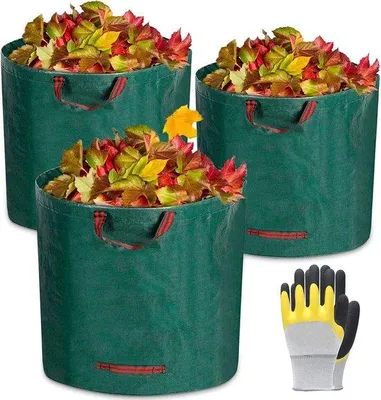 Produktbild von Famanu Gartensack, 3 x 272 L Gartenabfallbeutel aus robustem, wasserdichtem Polypropylen - mit Gartenhandschuhen
