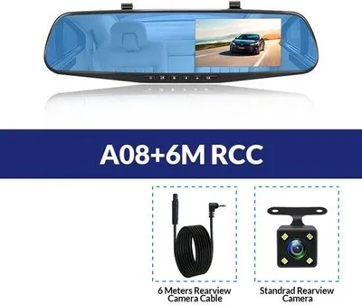 Produktbild von 4,3-Zoll-Dashcam – Full HD 1080p-Autokamera – Rückspiegel-DVR – Nachtsicht – Bewegungserkennung – Parkmodus – Speicherkarte nicht enthalten – 6-Meter-Rückfahrkamera mit blauer Hintergrundbeleuchtung – Schwarz