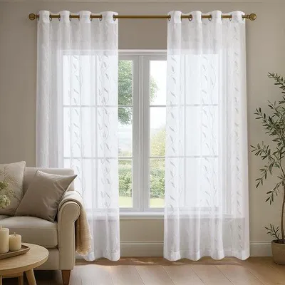 Productafbeelding van Ibenzoa® Transparante, lichtdoorlatende voile gordijnen met oogjes – set van 2, wit, 175x140 cm (hoogte x breedte) voor woon- en slaapkamer