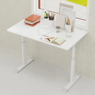 Zdjęcie produktu dla Stół do pracy z regulowaną wysokością - dla dzieci i dorosłych - wszechstronny - wykonany z metalu i drewna - wymiary: 60 x 120 cm - kolor: biały