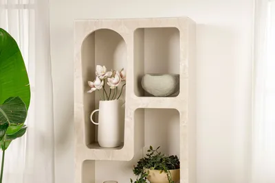 Immagine prodotto di Skye Decor, Venüs - Travertine, libreria, marmo travertino, 100% PANNELLO TRUCIOLATO RIVESTITO IN MELAMMINA, 60 x 32 x 150 cm