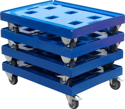 Produktbild von 4 Stück Transportroller Gigant in Blau Typ A-F - 2 Bock- und 2 Lenkrollen mit Feststellbremse