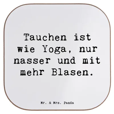 Produktbild von Mr. & Mrs. Panda Tischschoner Spruch Tauchen Yoga - Weiß - Geschenk, Teamsport, Unterwasserwelt, Design Untersetzer, Sportler Geschenke, Glas, Tauchermaske, für Gläser