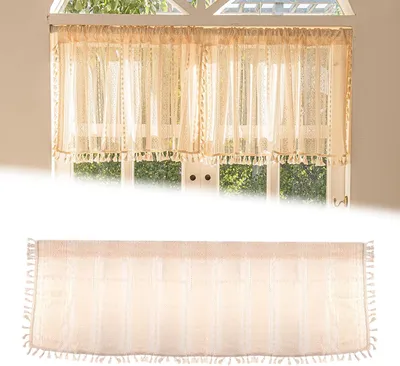 Image de Rideau CafšŠ-Gardine, 148 x 46 cm, semi-transparent, rideau court de style rétro et bohème, idéal pour les petites fenêtres de la cuisine, du salon et de la maison