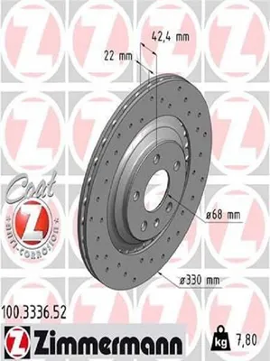 Immagine prodotto di 2x ZIMMERMANN 100.3336.52 Disco freno asse posteriore