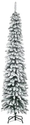 Obrázok produktu pre Umelý vianočný stromček, pokrytý snehom, úzky dizajn, odolný voči ohňu, výška 210 cm, zelená/biela