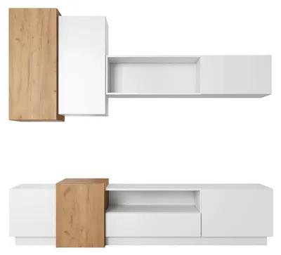 Produktbild von Wohnwand Anbauwand VIANO Weiß Eiche Craft Gold grifflos