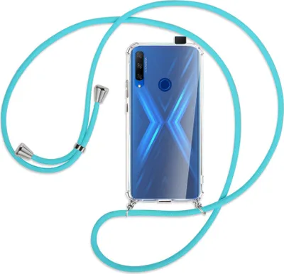 Produktbild von Handykette Backcover-Schutzhülle mit Band (Metall silberfarben) für Honor 9X / 9X Premium - türkis