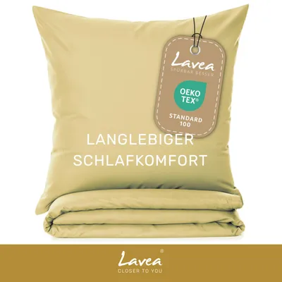 Produktbild von Lavea® Bettwäsche aus Mikrofaser – Bettwäsche-Set mit 1 Bettbezug 135x200 cm, 1 Kissenbezug 80x80 cm, weich, atmungsaktiv, hypoallergen - Beige