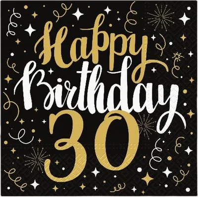 Produktbild von 20 Servietten Gold Birthday 30 - Happy Birthday 30 schwarz-gold 33x33cm