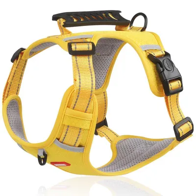 Image de Harnais pour Chien, Réglable Anti-Traction Léger Respirant Réfléchissant Jaune avec Poignée Sécurité - Taille M