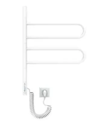 Immagine prodotto di ELNA scaldasalviette in acciaio basso legato, Teromsifone elettrico da bagno, girevole a 180°, con 2 bracci pieghevoli, bianco, RAL 9003, 62W, 65x46cm