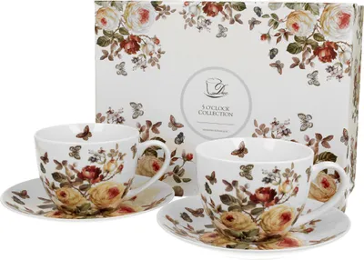 Produktbild von DUO FLORAL 2er-Set Tassen 280 ml ZAHRA mit Untertassen, New Bone China Porzellan